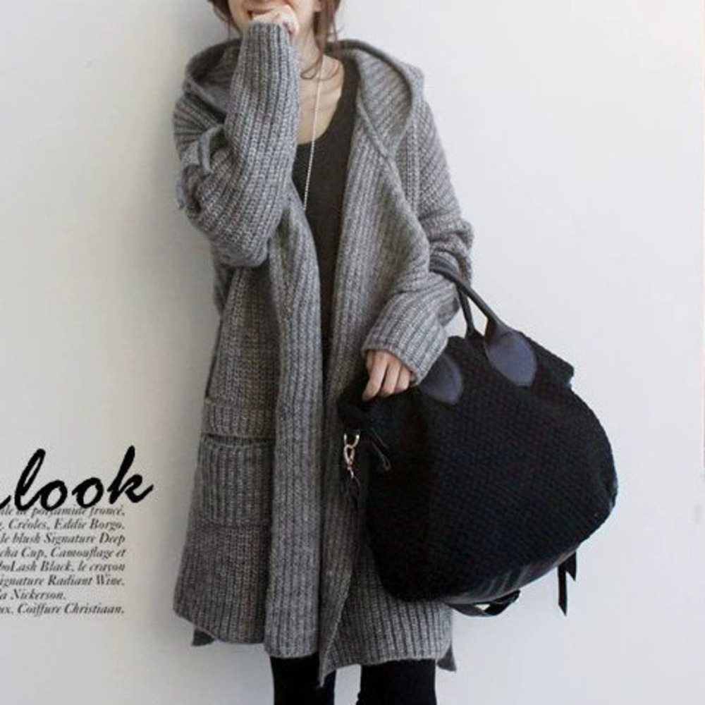ZARA Chunky Knit Hooded Longline Cardigan Coat Oversized Belted